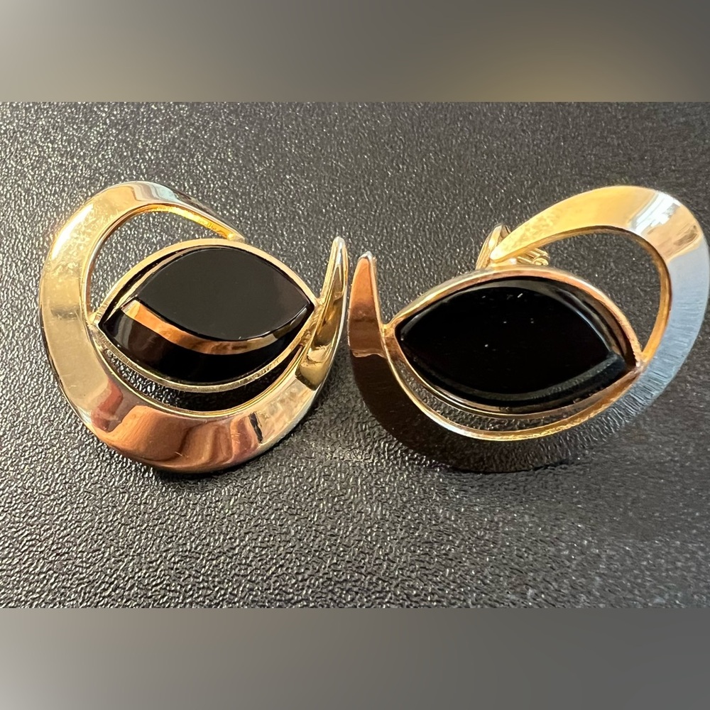 Vintage Sarah Coventry Clip On Gold Black Saturn 1961 Earrings